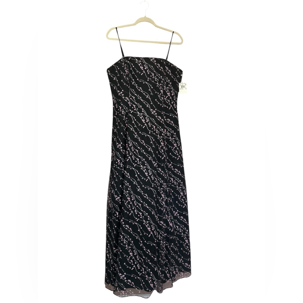 Adrianna Papell Strapless Evening Gown Tulle Lined Mini Floral Metallic Size 16*